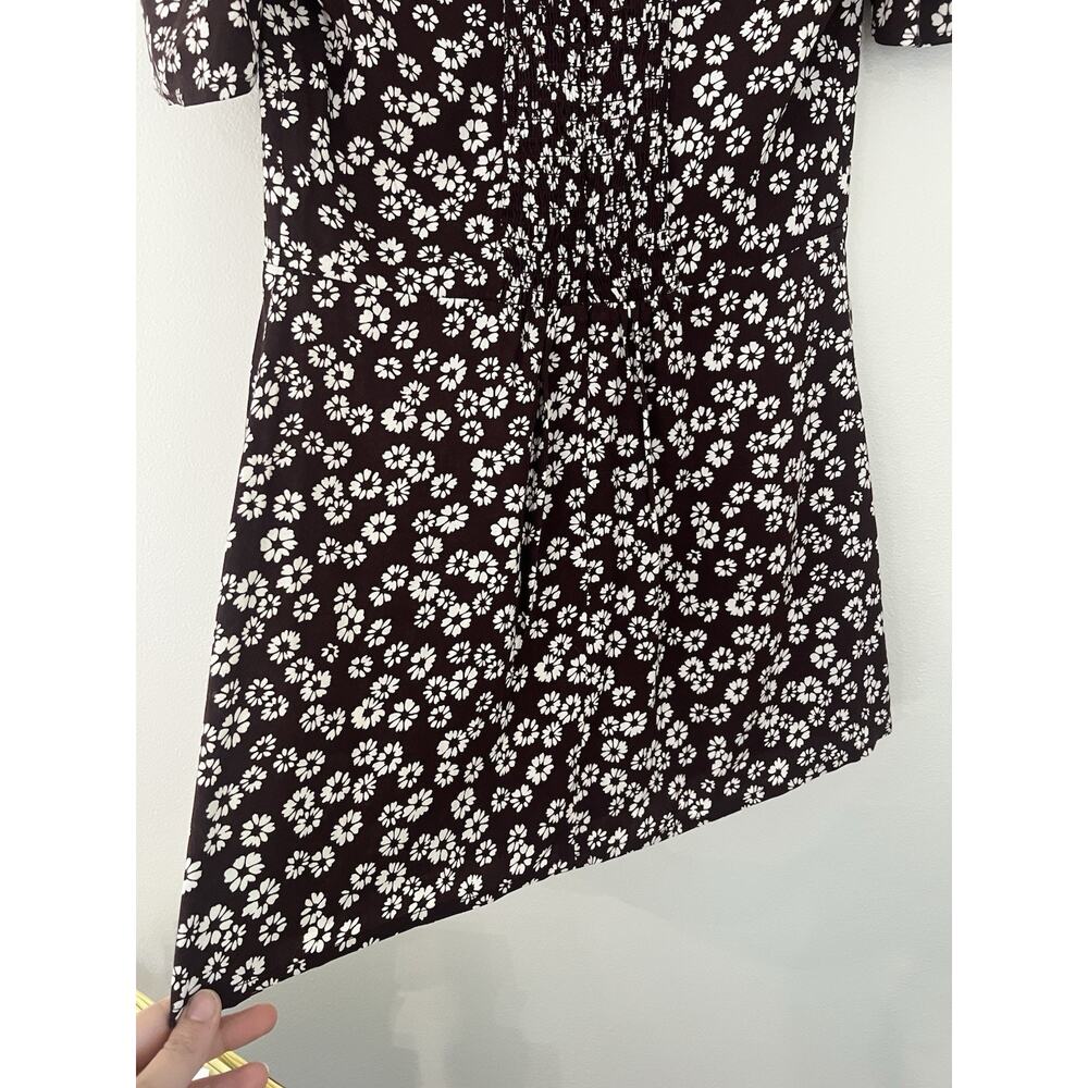 Reformation Brown Floral Smocked Puff Sleeve Brittany Mini Dress Size 8 - Picture 7 of 7